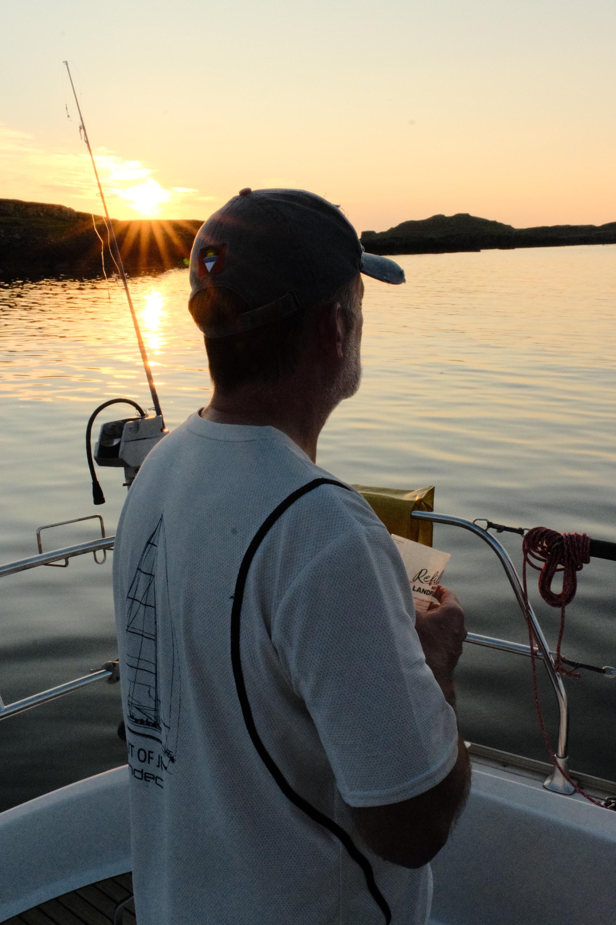 Watching the sunset from the stern of Nimrod